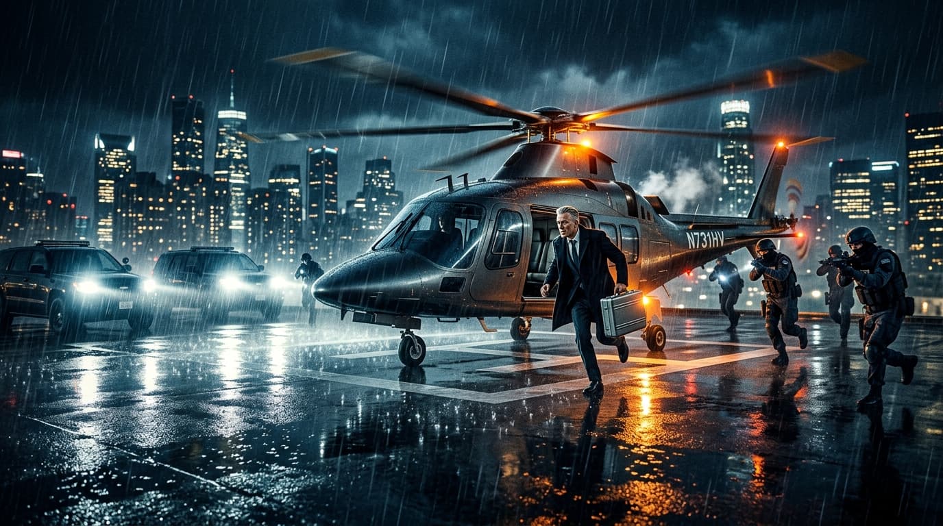 Rooftop Helipad Standoff: Mastermind Escape