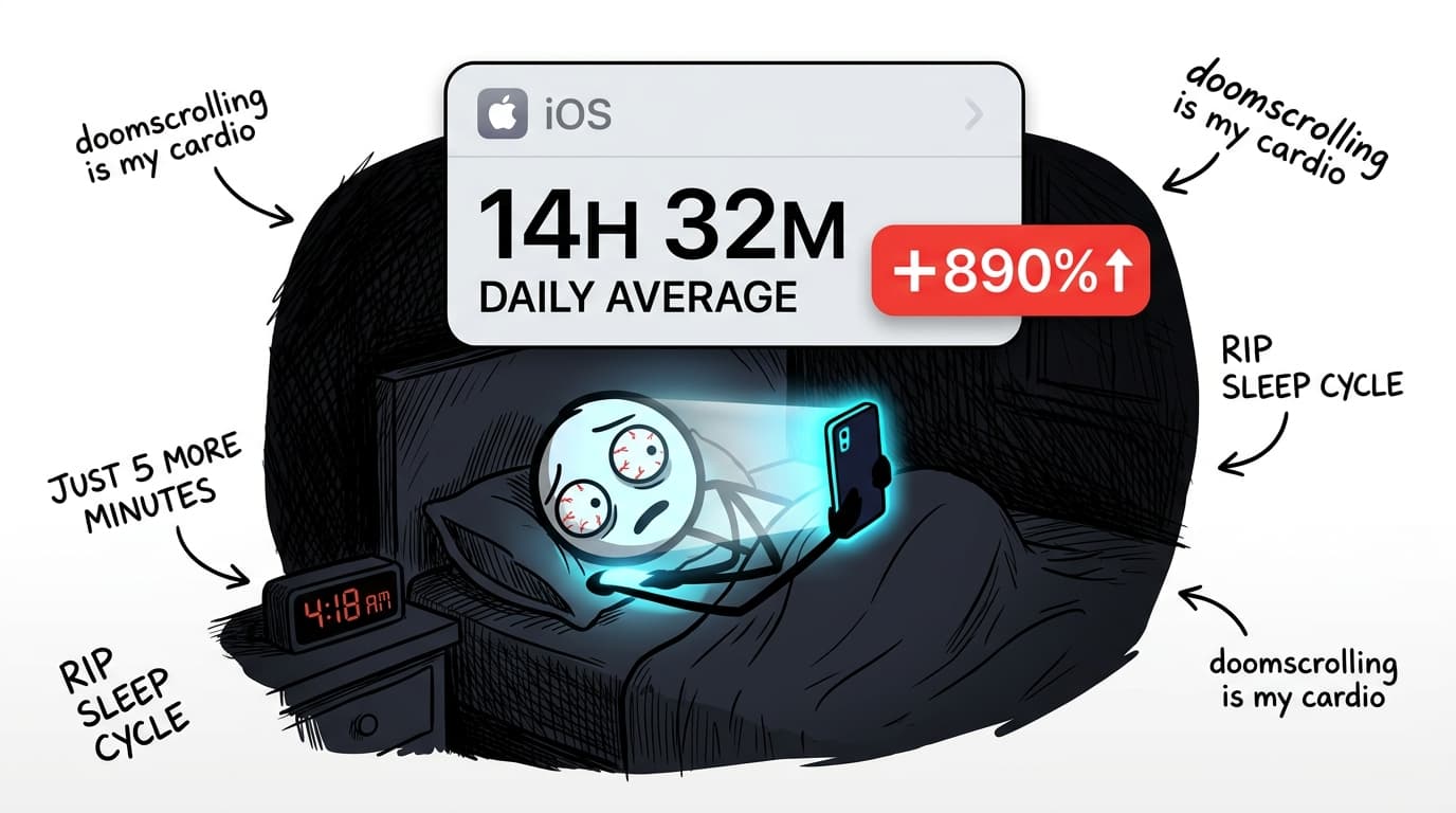 iOS: 14H 32M Daily Average (Doomscrolling Is My Cardio)
